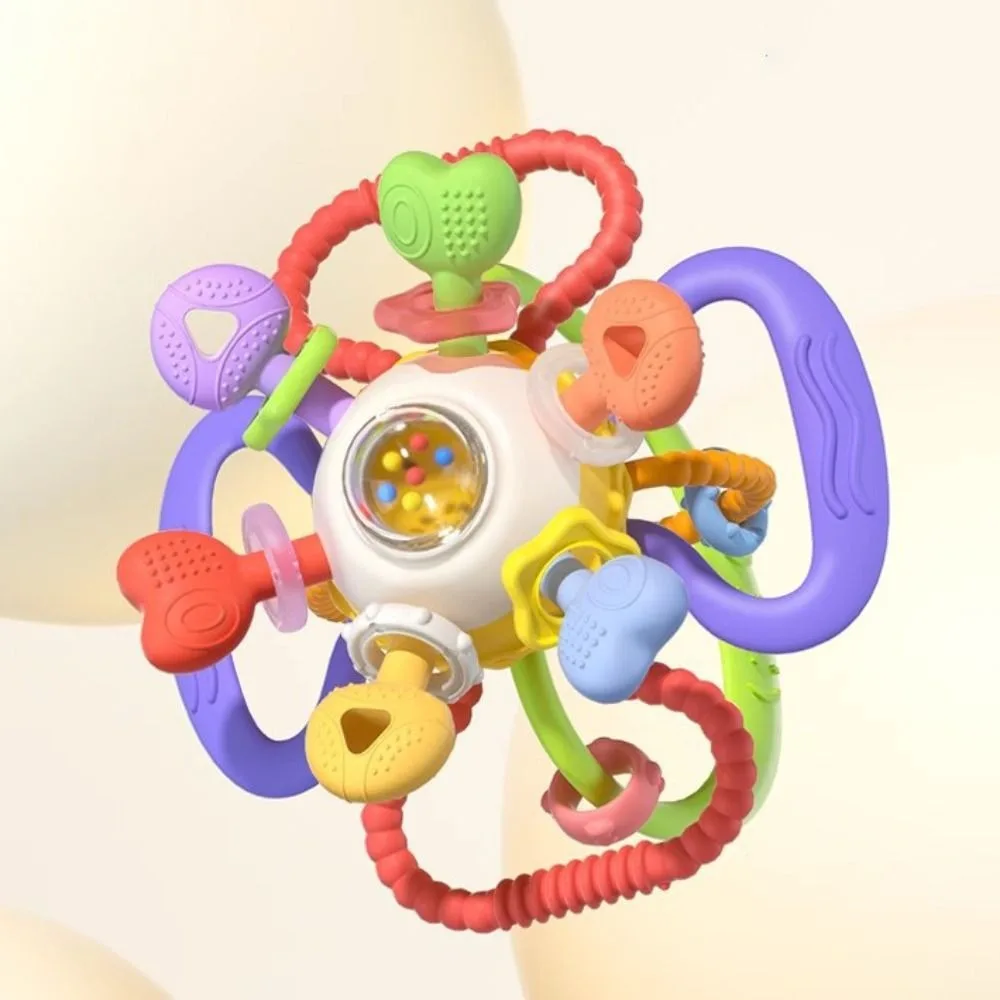 Brinquedo sensorial montessori premium para dentição, silicone macio, lavável, chocalho vibratório, fácil de segurar, brinquedo educacional para alívio de bebês