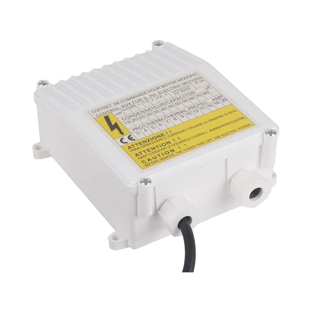 External Control Box 0.75kW With 35UF Capacitor And 8A-Protection Switch For Water System Plastic Housing