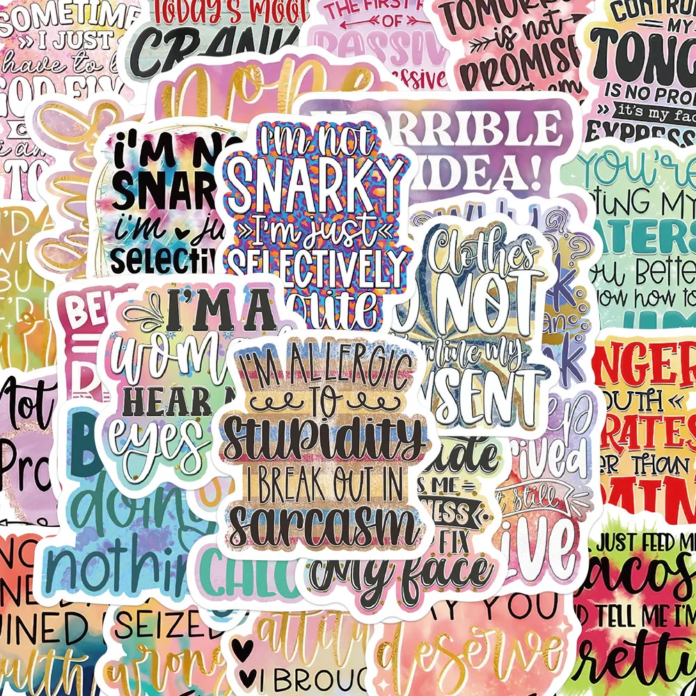 50PCS Sarcastic English Stickers Colorful Graffiti Decals For Scrapbook Laptop Guitar Hand Account Skateboard Cartoon Stickers