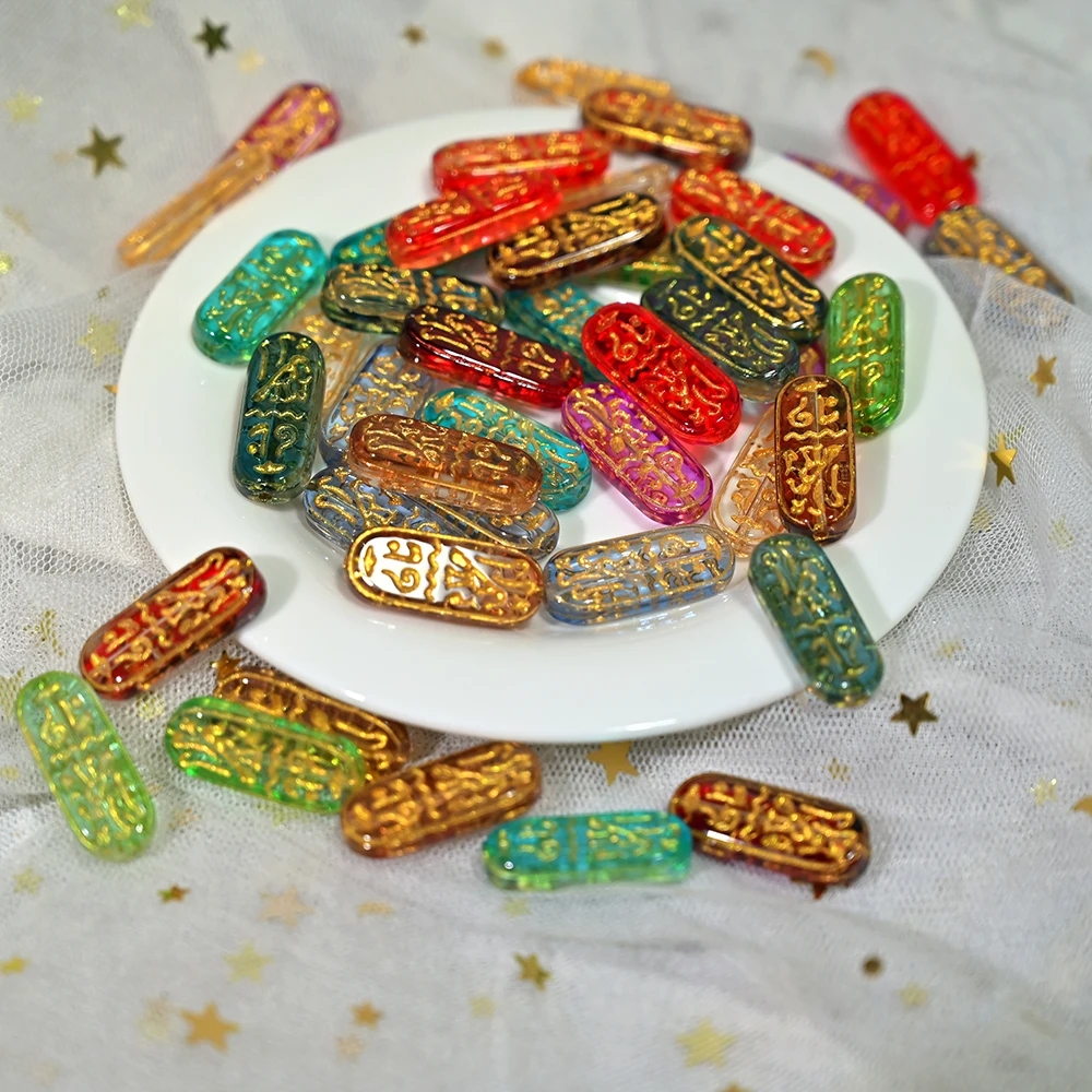 50PCS Rechteck Form 25x10mm Vergoldung Ägyptischen Lampwork Glas Lose Perlen Für Schmuck Machen DIY Armband Halskette zubehör