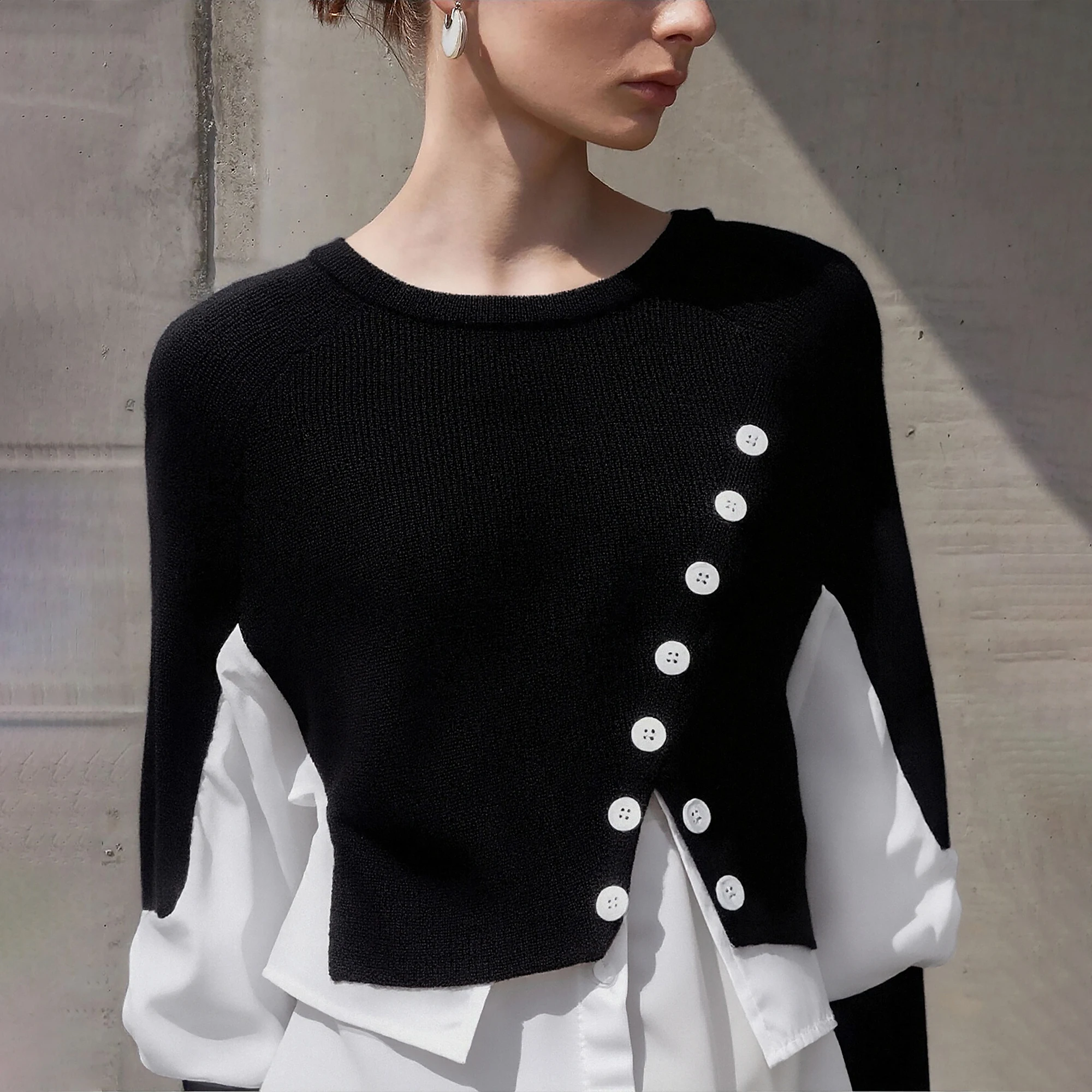 CHCH Women's New Autumn Fashion Splicing Design Ladies Long Sleeve Hoodie Irregular Hemline Design Elegant Female Causal Blouses