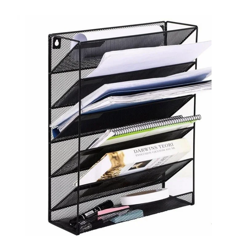 Creative Iron Wall-Mounted File Rack Five-layer Magazine Notebook Storage Shelf Home Office Supplies Home Desktop Bookshelf