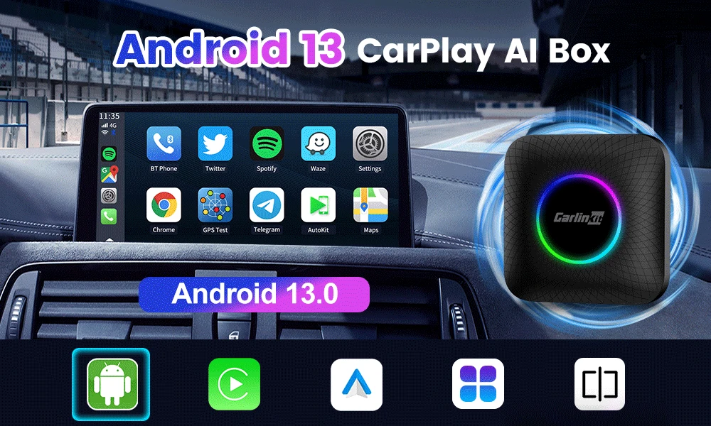 CarlinKit CarPlay Ai Box Android 13 SM6225 8 Cores 8G+128G Smart Android TV Box Wireless CarPlay Android Auto Support 512GB TF