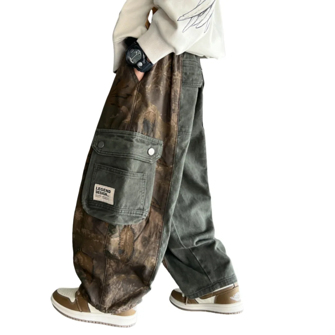 2025 New Autumn Wide Leg Cargo Pants Children's Loose Fall Trousers, Cool Trendy Street Style