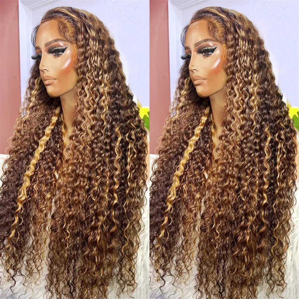 30 Inch Highlight Wig Human Hair Deep Wave Frontal Wig Ombre Curly Lace Front Human Hair Wig 13x4 13x6 Hd Lace Frontal Wigs