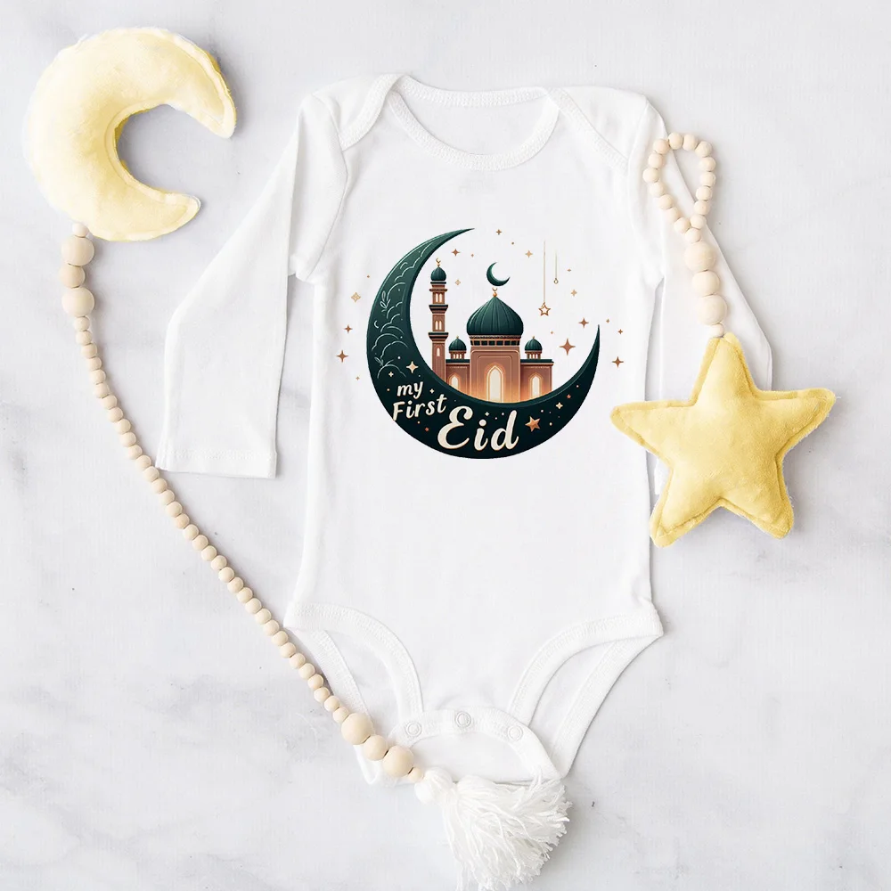 My First Eid My First Ramanad Printed Baby Romper Mubarak Eid Newborn Outfit Islamic Muslim Infant Bodysuit Baby Shower Gift