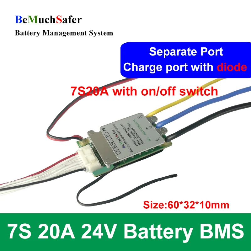 BeMuchSafer 7S 20A 24V Battery BMS 7S20A Separate Port PCM With On/Off Switch Temperature Sensor 24V 7S BMS for DIY Battery PACK