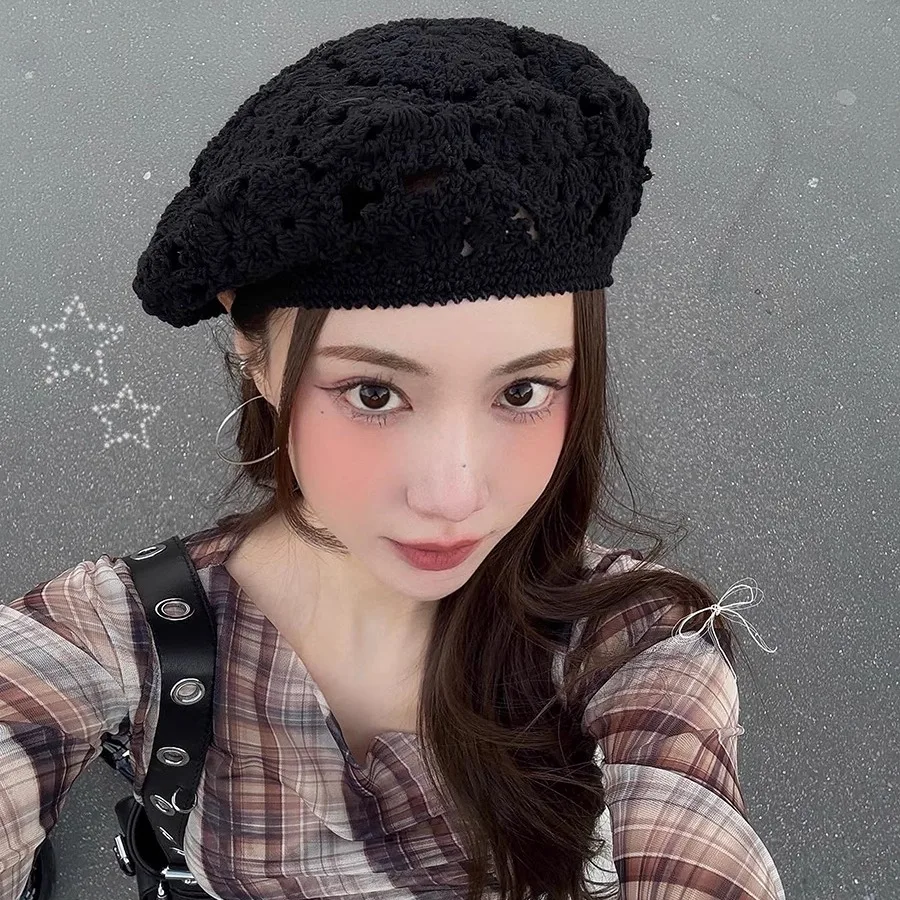 

Женские береты в Корейском стиле в стиле ретро, однотонные, простые, универсальные, в стиле Cottagecore, модные дышащие береты ручной работы