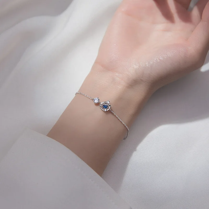 Silver 925 Bracelet Universe Zircon Bracelet For Women Gift For Girls 925 Silver Blue Zircon Bracelet Daily Fashion Star