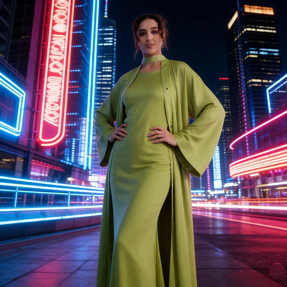 

Turkey Dubai Abayas Muslim Set Cardigan Inner Dress Muslim Long Robes Two-piece Muslim Open Kimono Abayas Women Dress Clothing