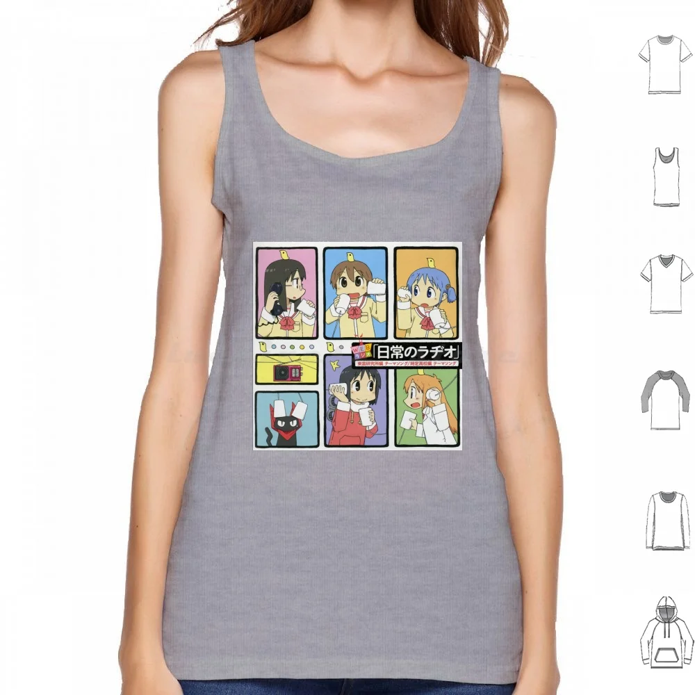 Nichijou-All Characters Tank Tops Print Cotton Nichijou Yuukos Nezumi Sakamoto Nichijou Obk Obake Nichijou Raven