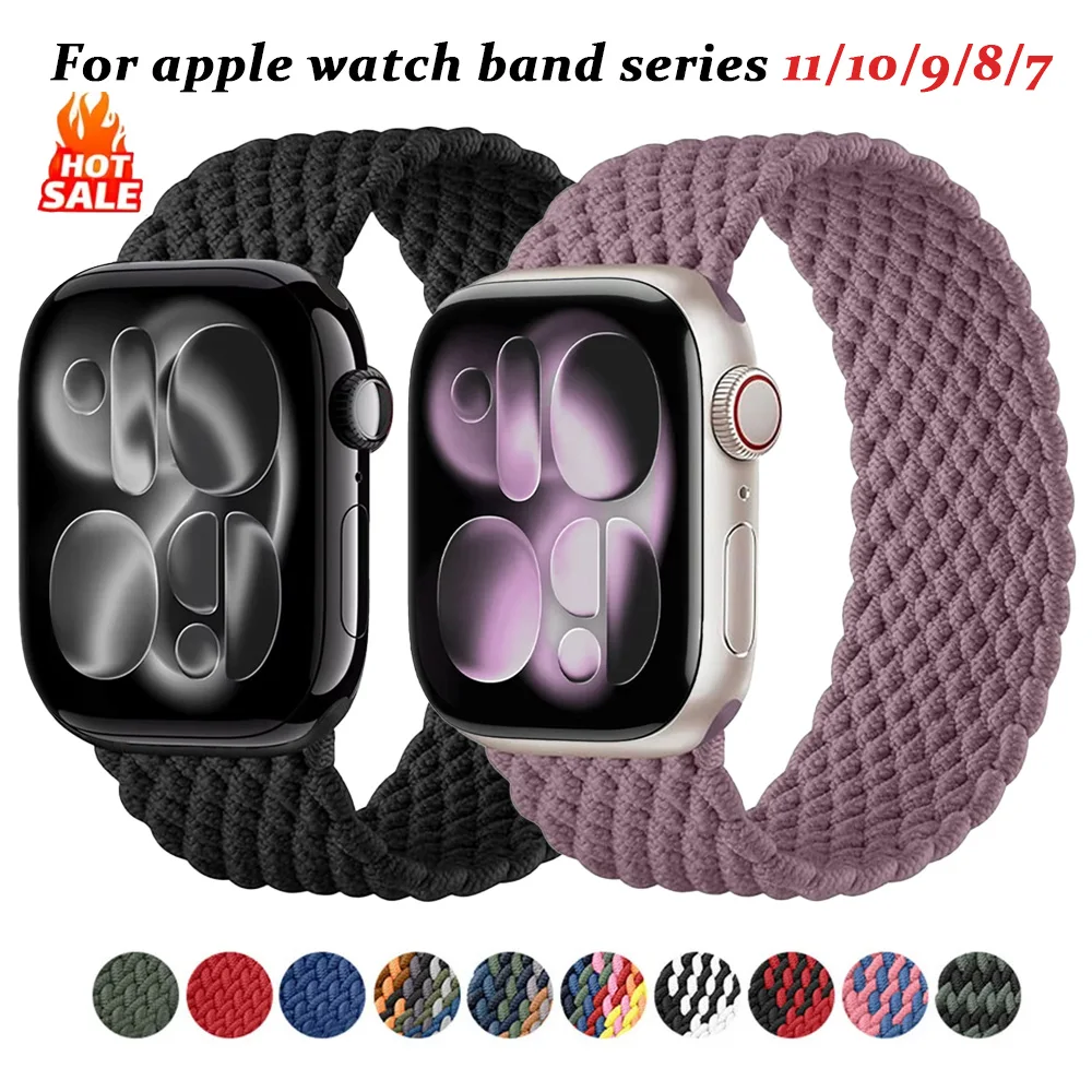 1-2 Stück geflochtenes Solo-Loop-Armband für Apple Watch Armbänder 46mm 45mm 40mm 41mm 42mm Correa Armband iWatch Strap Serie 11 10 9 SE Ultra 3 2