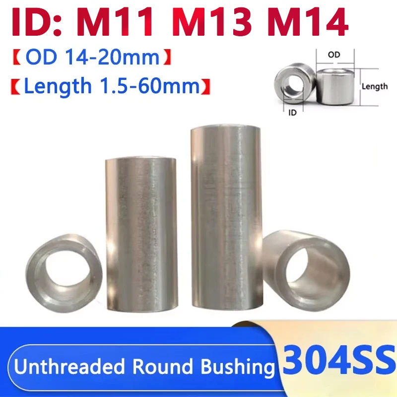 M11 M13 M14 304 Stainless Steel Bushing Washer Gasket Unthreaded Round Hollow Standoff Spacer Sleeve OD 14-20mm Length 1.5-60mm
