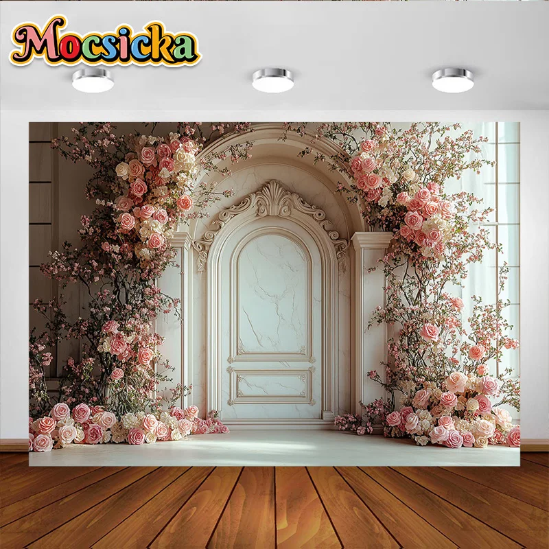 Mocsicka-Arrière-Plan de Photographie, Guirxiété de Fleurs de Printemps, Décoration de Jardin, Arrière-Plan de Mariage pour Nouveau-Né, Portrait de Couple de Femmes Enceintes