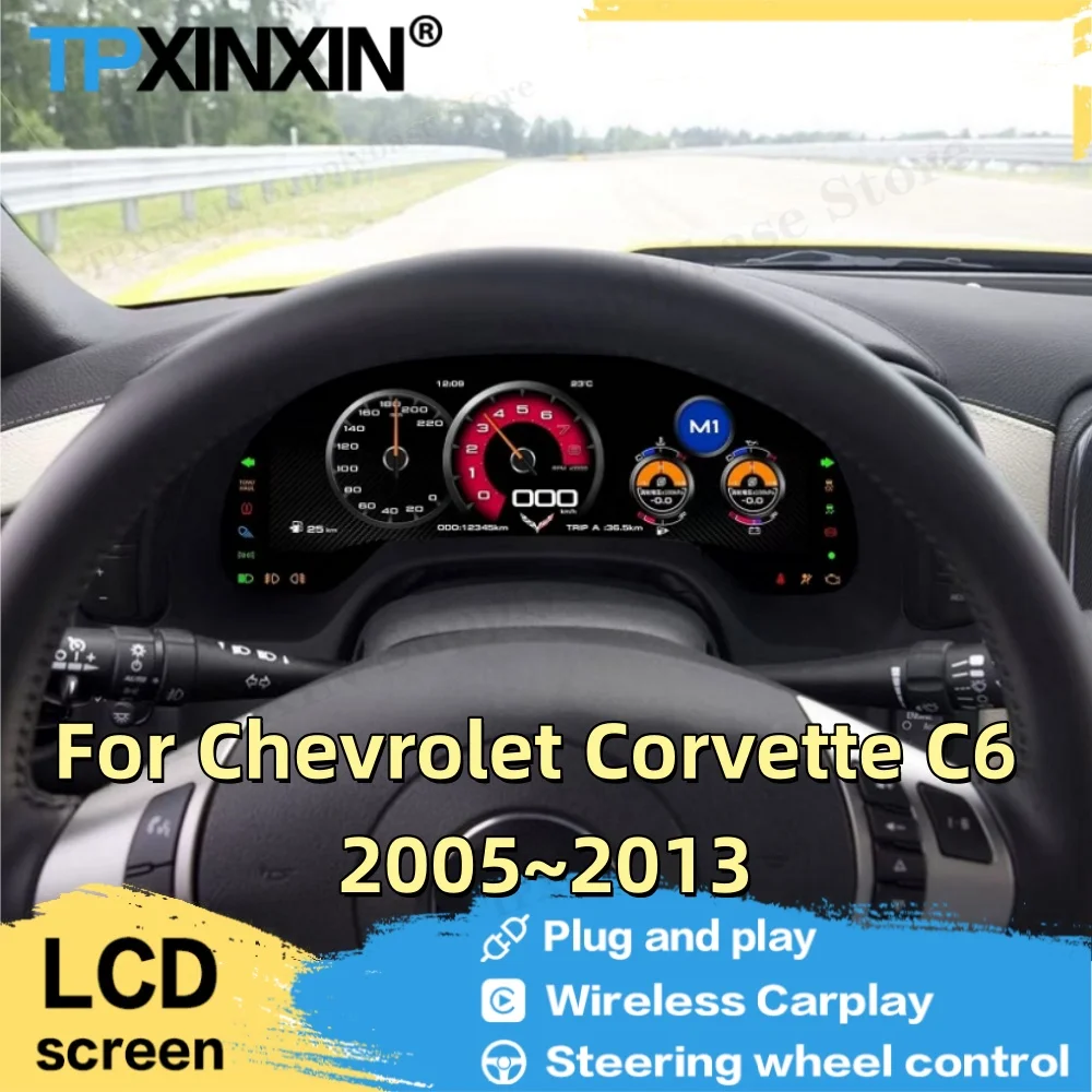 For Chevrolet Corvette C6 2005~2013 12.3‘’ Linux LCD Digital Instrument Cluster Odometer Tachometer Instrument Cluster Carplay