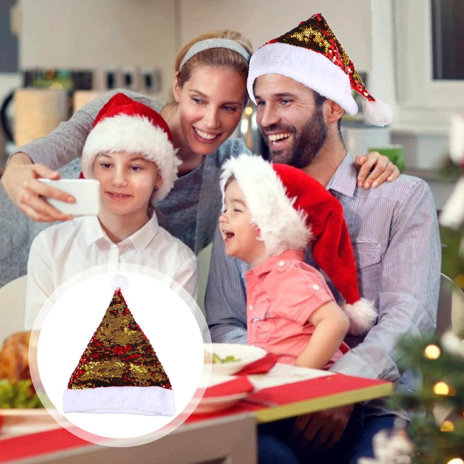 

1pc Adults Design Party Hats Santa Claus Hat Christmas Decoration Hat Shiny Christmas Hats Decoration Caps