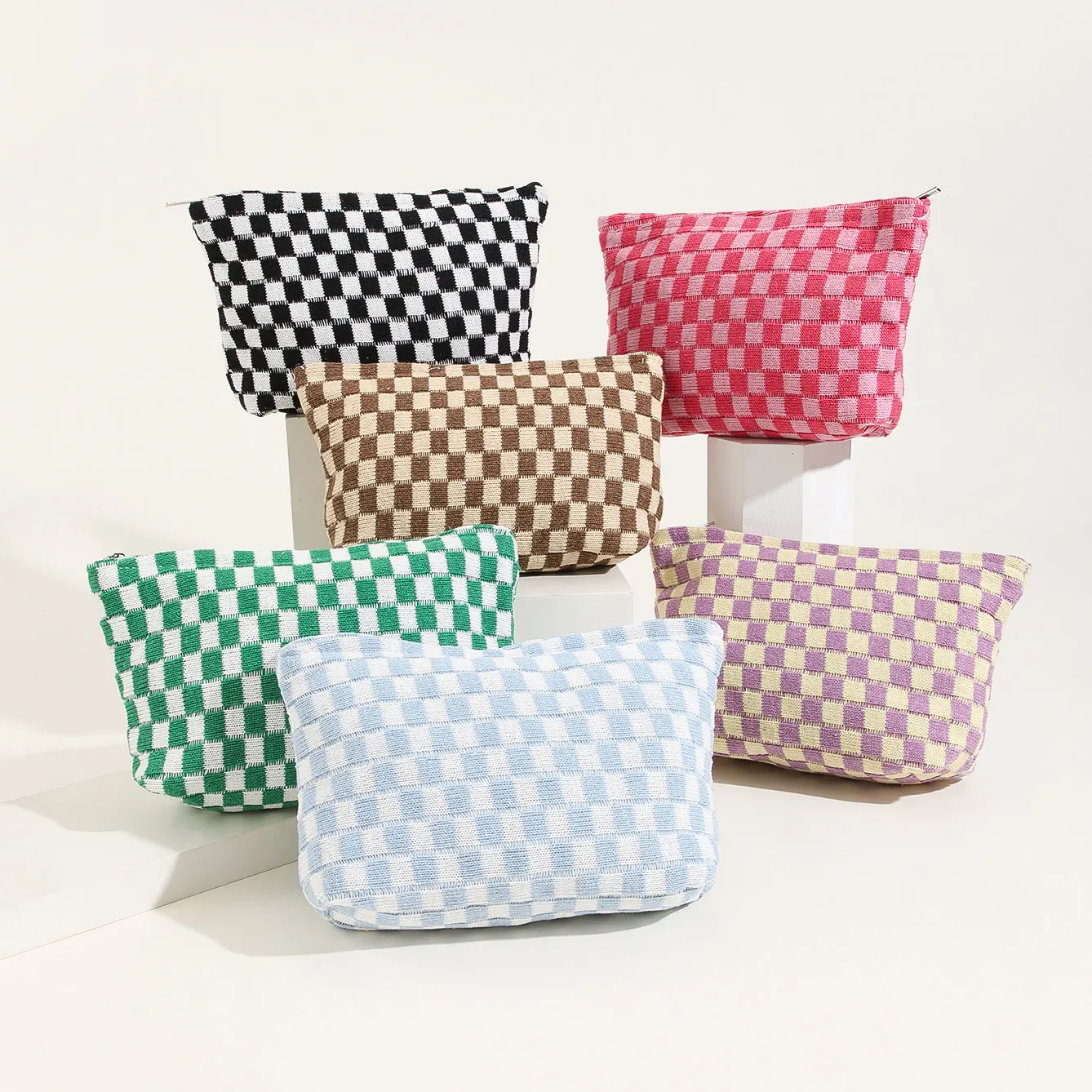 Large Checkerboard Makeup Bag Women Girls Portable Travel Essential Pouch Purse Toiletry Bag Organizer Storage Pencil Case