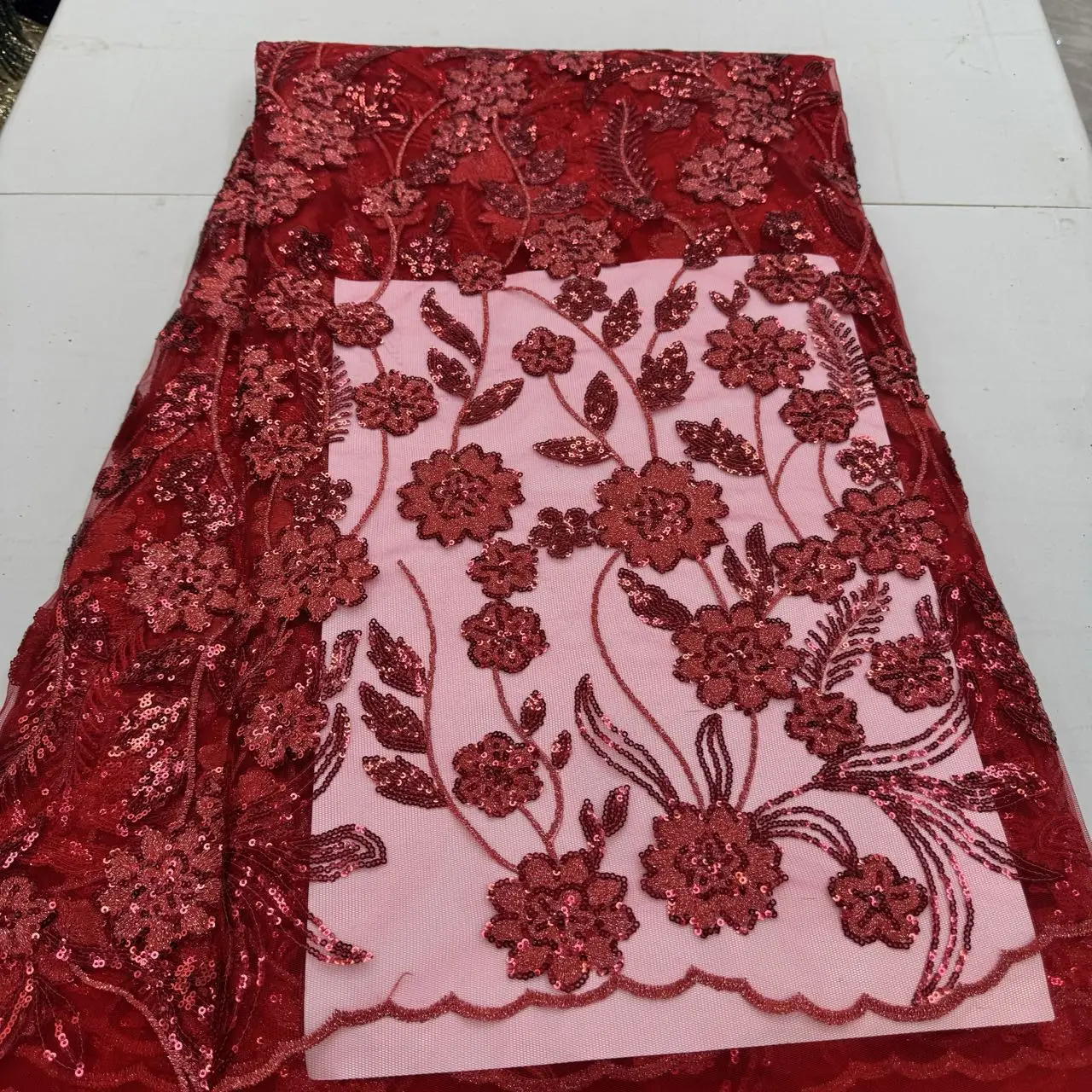 

2026 African Nigerian Embroidered Lace Tulle Fabric Guipure Sequins Luxury Wedding Dress Bridal Gown Premium Net Cloth 5 Yards