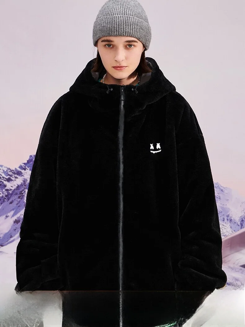 

ER Brand Thickened Plush Rabbit Fur Jacket Hooded Loose Fit Youthful Casual Style for Couples Winter Outerwear Polyester Fiber