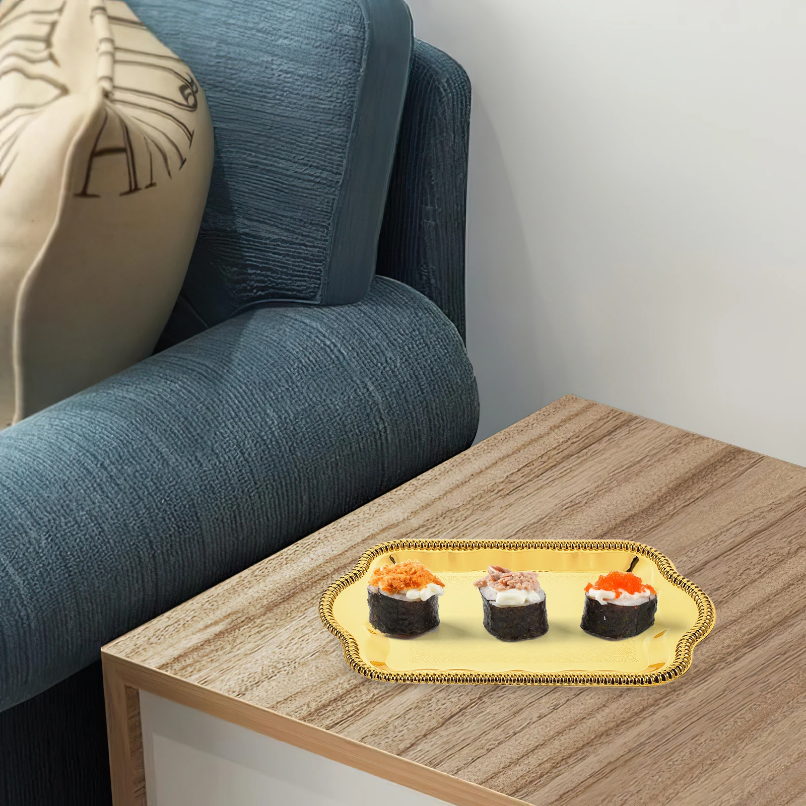 

European Metal Cake Dessert Tray Golden Plated Mirror Buffet Platter Decorative Serving Tray for Wedding Tea
