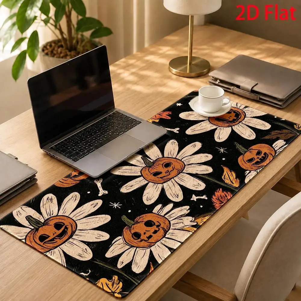 Halloween ghost lamp with daisy pattern large mouse pad, featuring a terrifying flower design bone decoration desk accessories