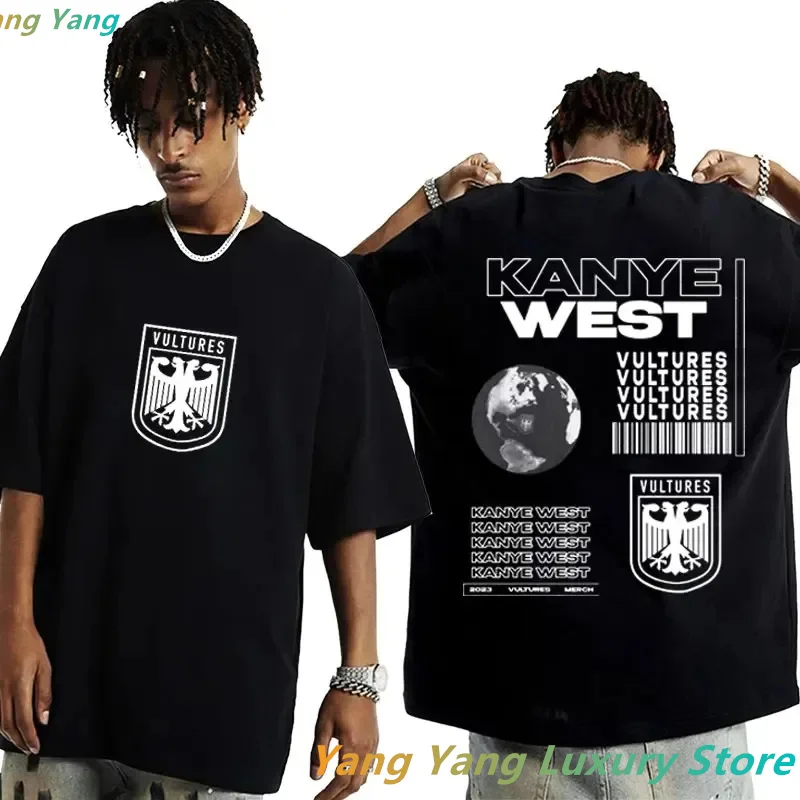 Rapper Kanye West Album Vultures Logo Graphics Summer Men Cotton Tshirt Tops Women Hip Hop Retro Man Oversized T Shirts Loose