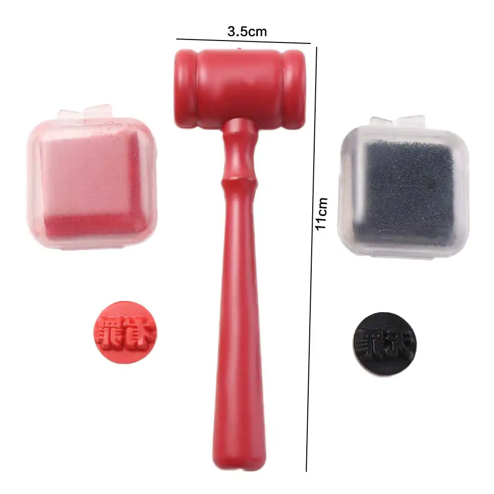 インクパッド裁判官スタンプハンマーツールポータブルおもちゃ木製ハンマー赤い木製ミニ裁判官小槌ノートブック装飾