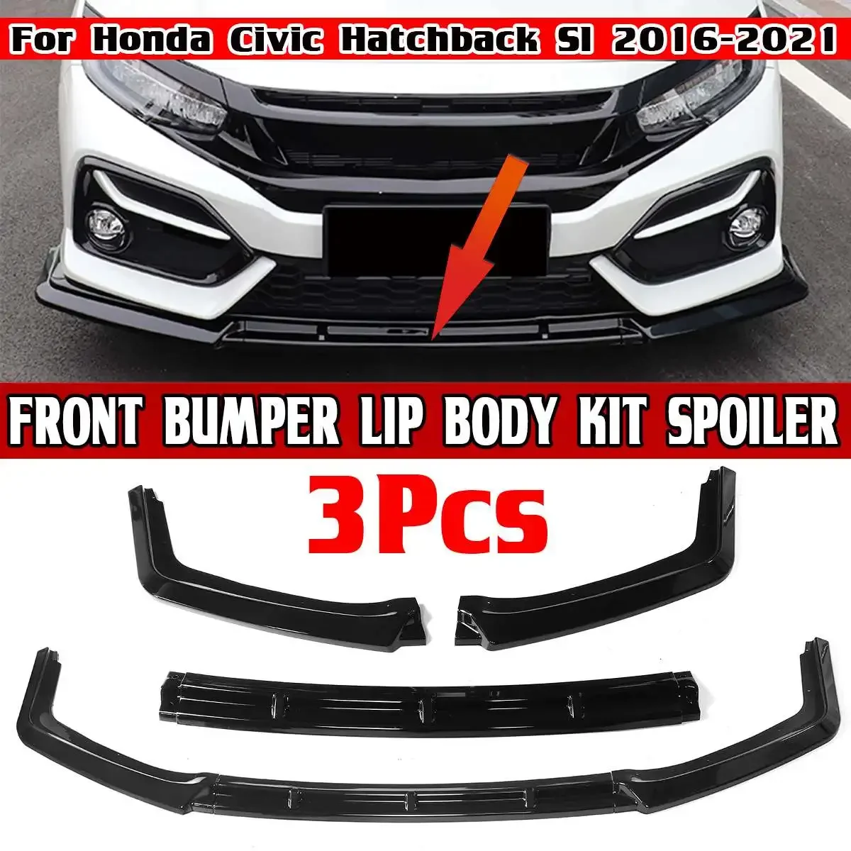 

For Honda Civic Hatchback SI 2016-2021 Car Front Bumper Lip Spoiler Diffuser Protector Cover Deflector Lips Accessories Body Kit