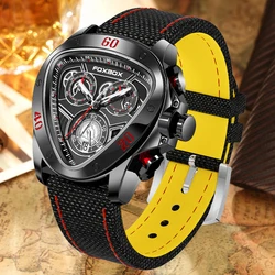 FOXBOX Fashion Luxury Quartz Man Watch Creative Big Dial Chronograph Nylon Strap Casual Sport Triangle Men's Watches Date Clocks