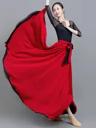 Saia de flamenco para mulheres saia de dança espanhola vestido longo de dança do ventre saia grande balanço cor gradiente desempenho saia cigana