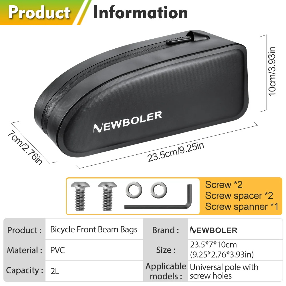 NEWBOLER Gravel Bike Bag Waterproof TPU Bicycle Upper Tube Bag With Bolt MTB Bicycle Bag Riding Bag Bicycle Accessories