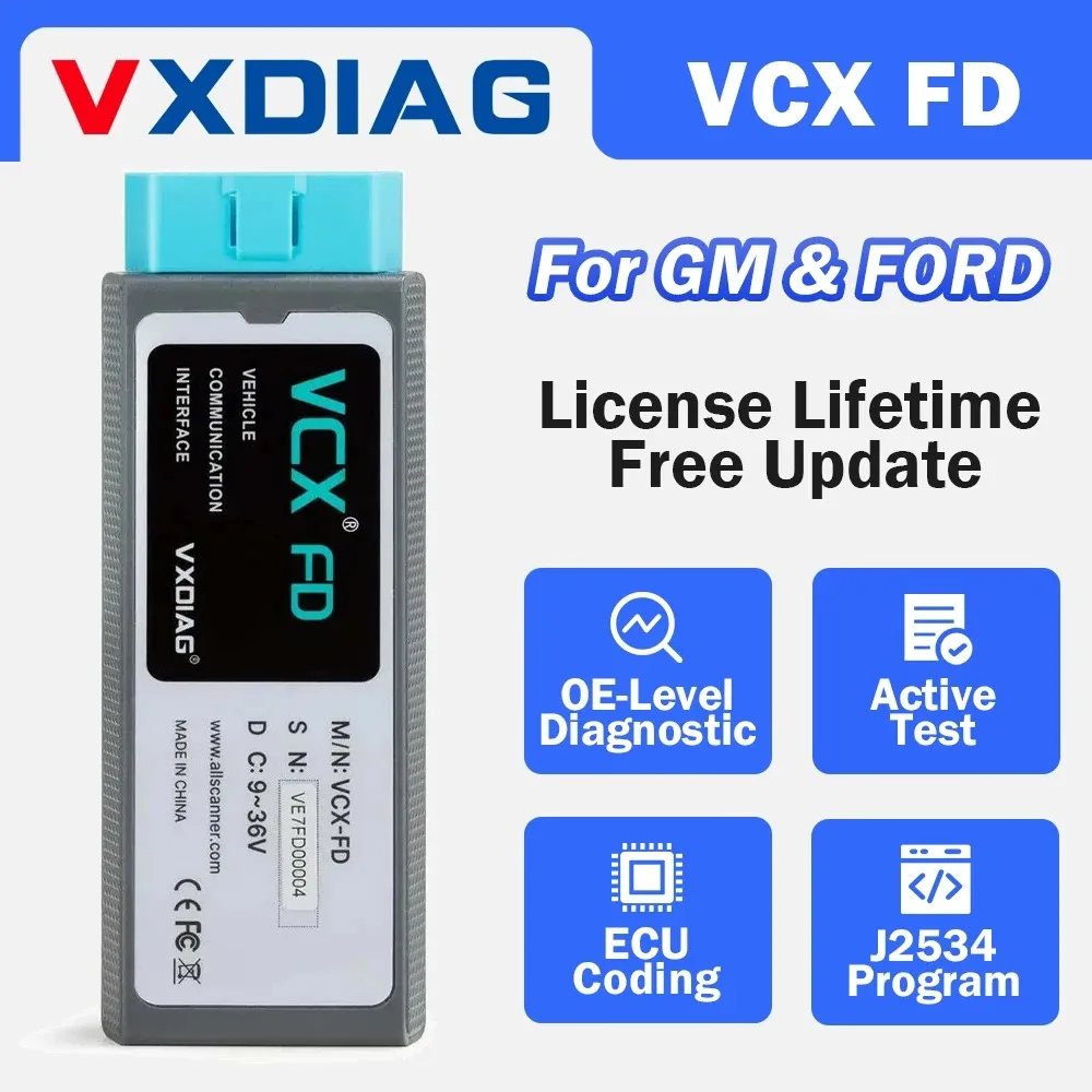 VXDIAG VCX FD для GM для Ford 2 в 1, диагностический инструмент OBD2, сканер автомобильных кодов, поддержка кодирования ECU WIFI DoIP и CAN FD, программа J2534