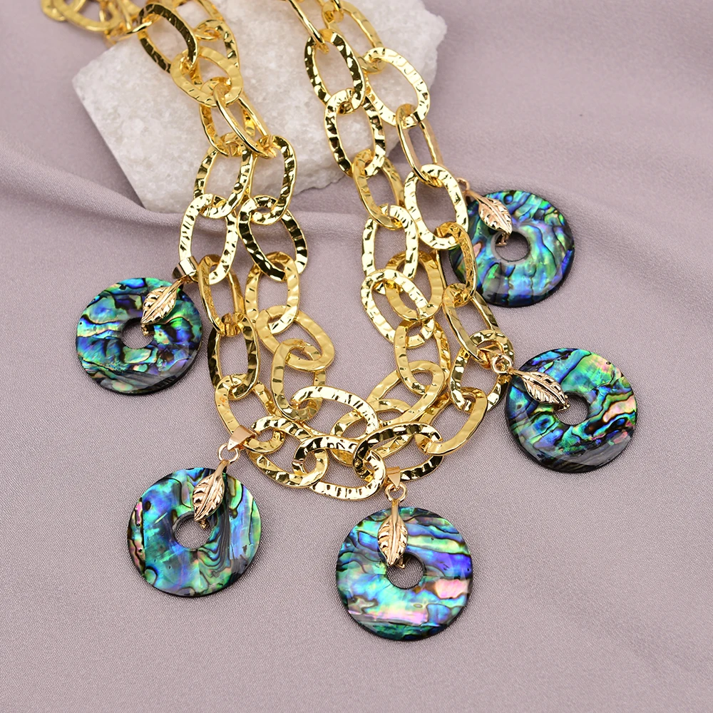 

G-G 18'' 2 Rows Bezel Set Fashion Chain Necklace Green Pupa Abalone Shell Pendant