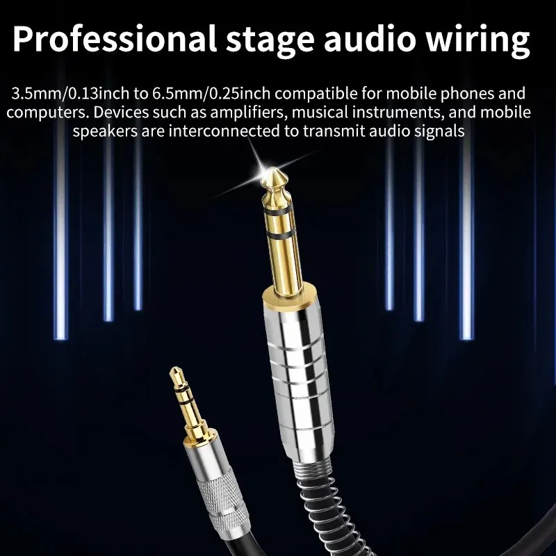 Gold Plated Aux Adapter Cable, 3.5mm to 6.35 Mm, 3.5 Jack to 6.5 Jack, Male to Male, Audio to Amplifier Cable