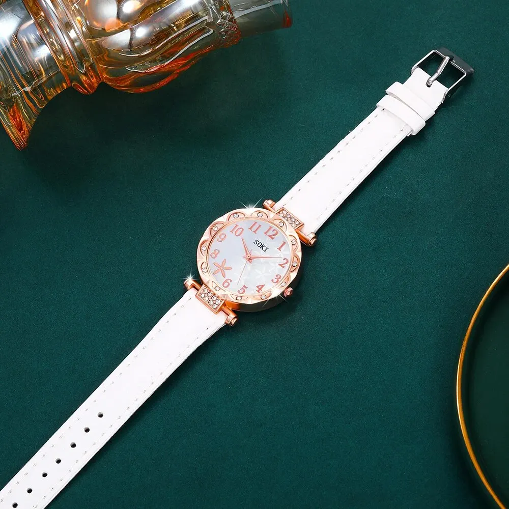 New 10pcs Set Watches Women Leather Band Ladies Watch Simple Casual Womens Analog WristWatch Gift Montre Femme