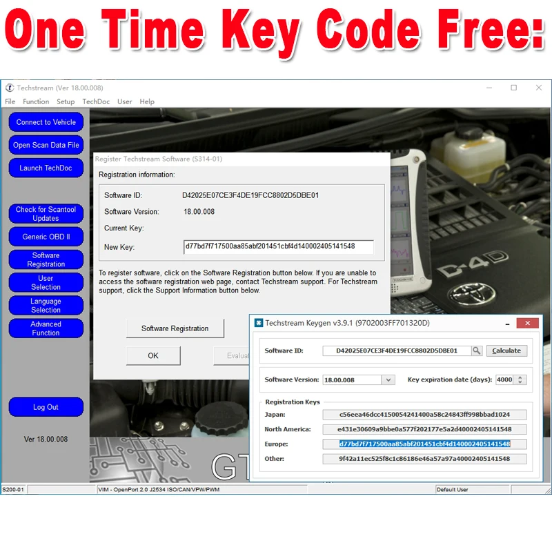 Techstream 18.00.008 With One Time Key Code Free V160 Fit For Toyota TIS For Vida 2014D OBD Cable SDD V164 PRO for Toyota/Lexus