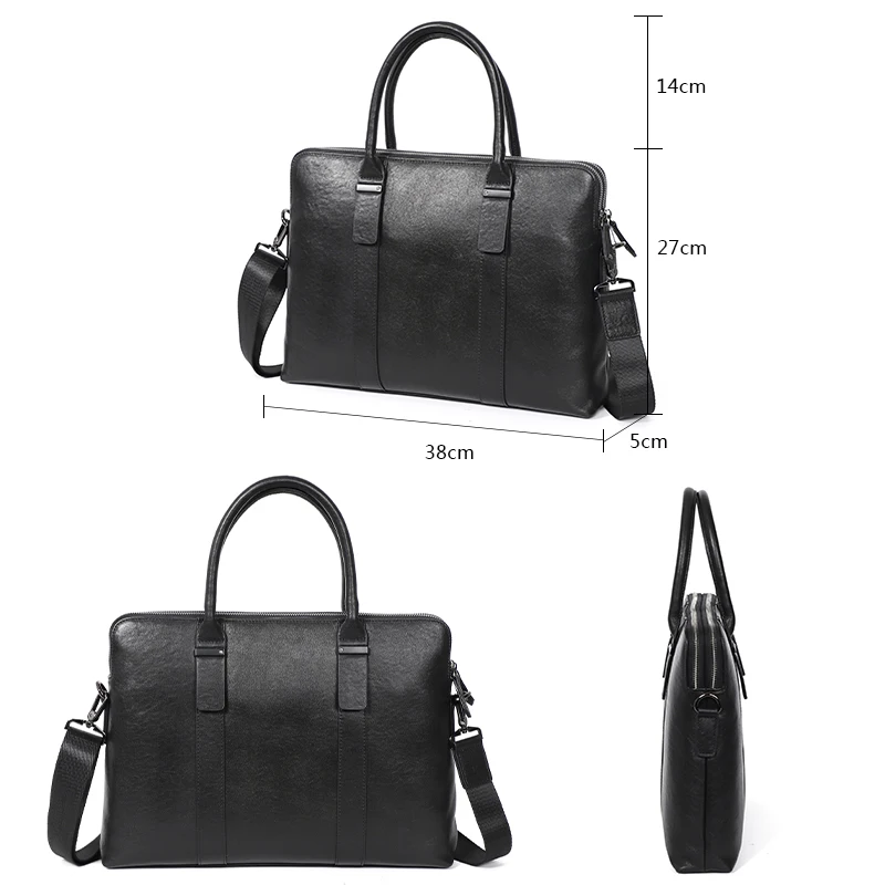 Double Zipper Men Handbag Genuine Leather Business Men Briefcase Laptop Bag Cowhide Leather Travel Bag Office Work Bag File Bag