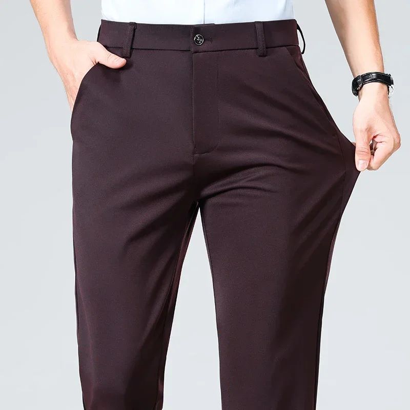 

Summer Autumn Thin Trousers Men Formal Dress Suit Pants Work Pants Quality Business Casual Pants Black Wine Red Long Pants