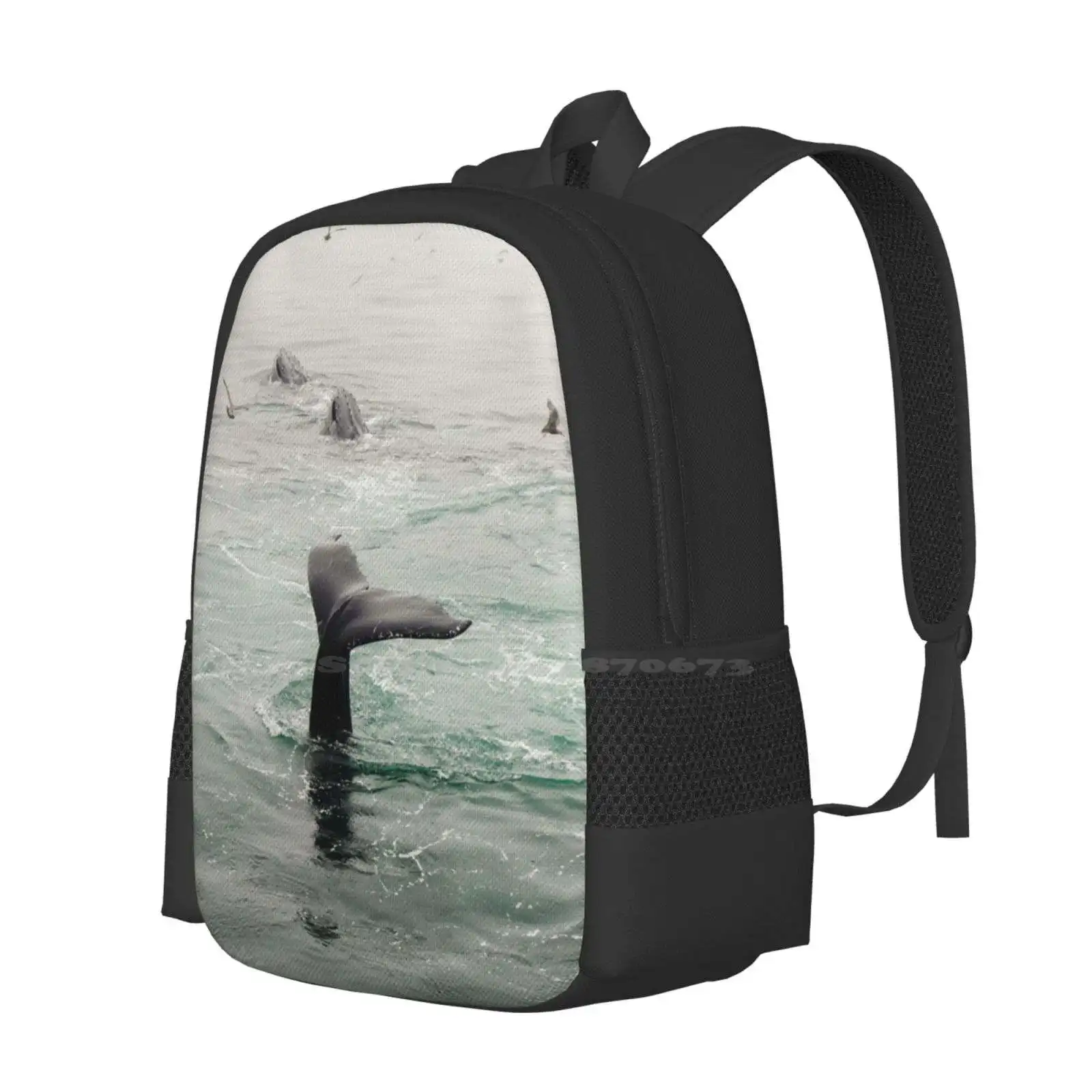 Whale Tail Hot Sale Schoolbag Backpack Fashion Bags Sea Ocean Coast Water Wildlife Humpback Whale Aqua Blue Nature Landscape