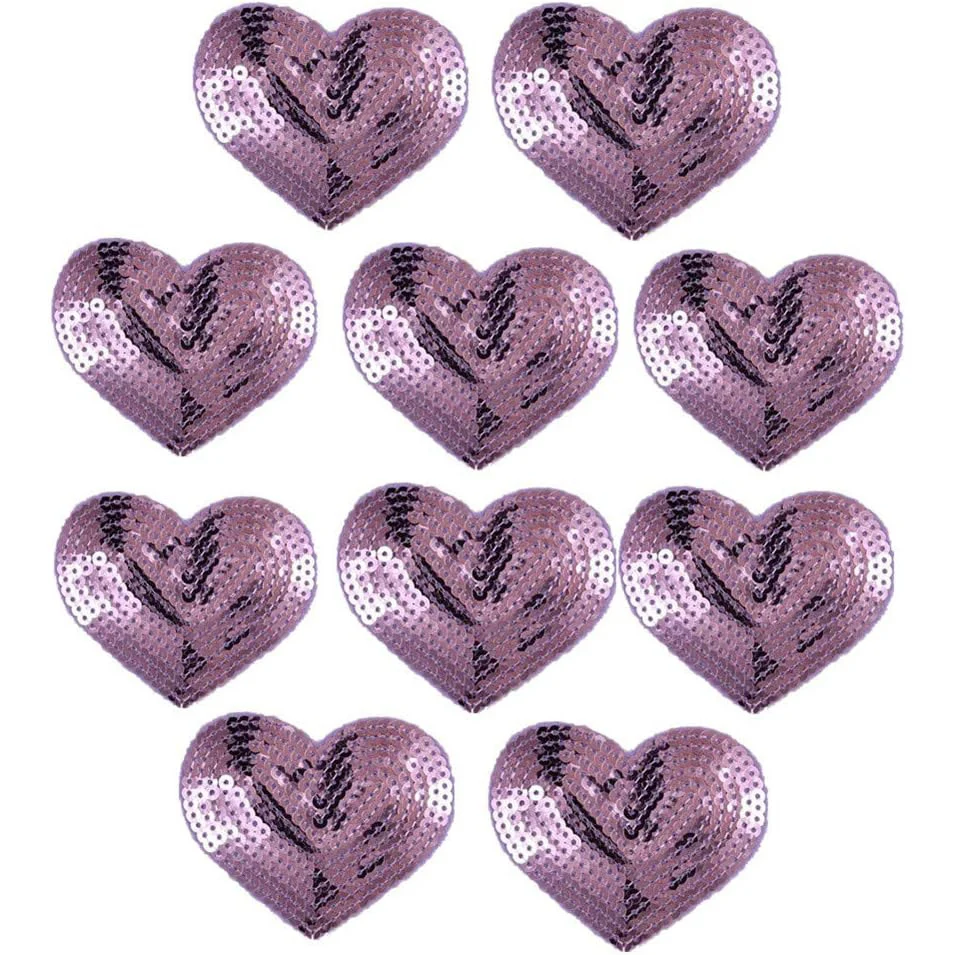 10Pcs Shiny Sequins Heart  Iron on Applique Embroidered Patches Repair