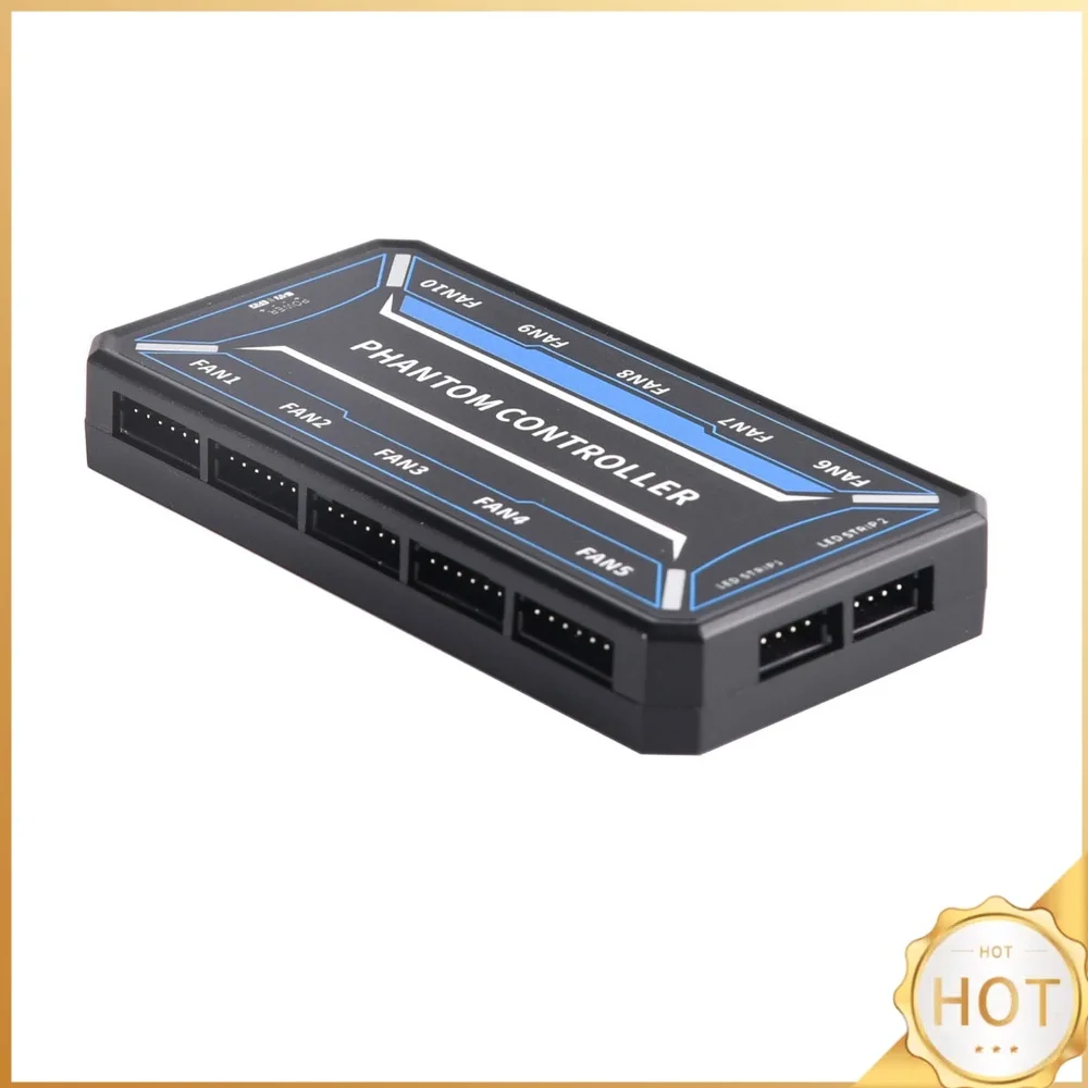 6Pin 10-Port ARGB Fan Hub Controller SATA-Powered RGB PC Fan Controller with Remote Control for Computer Fans Light Strip