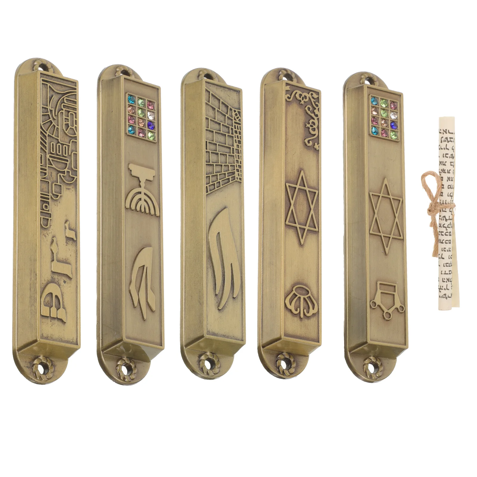 

5 Pcs Door Scroll Holy Pillar Home Decor Crafts Judaica Mezuzah Catholic Metal Retro