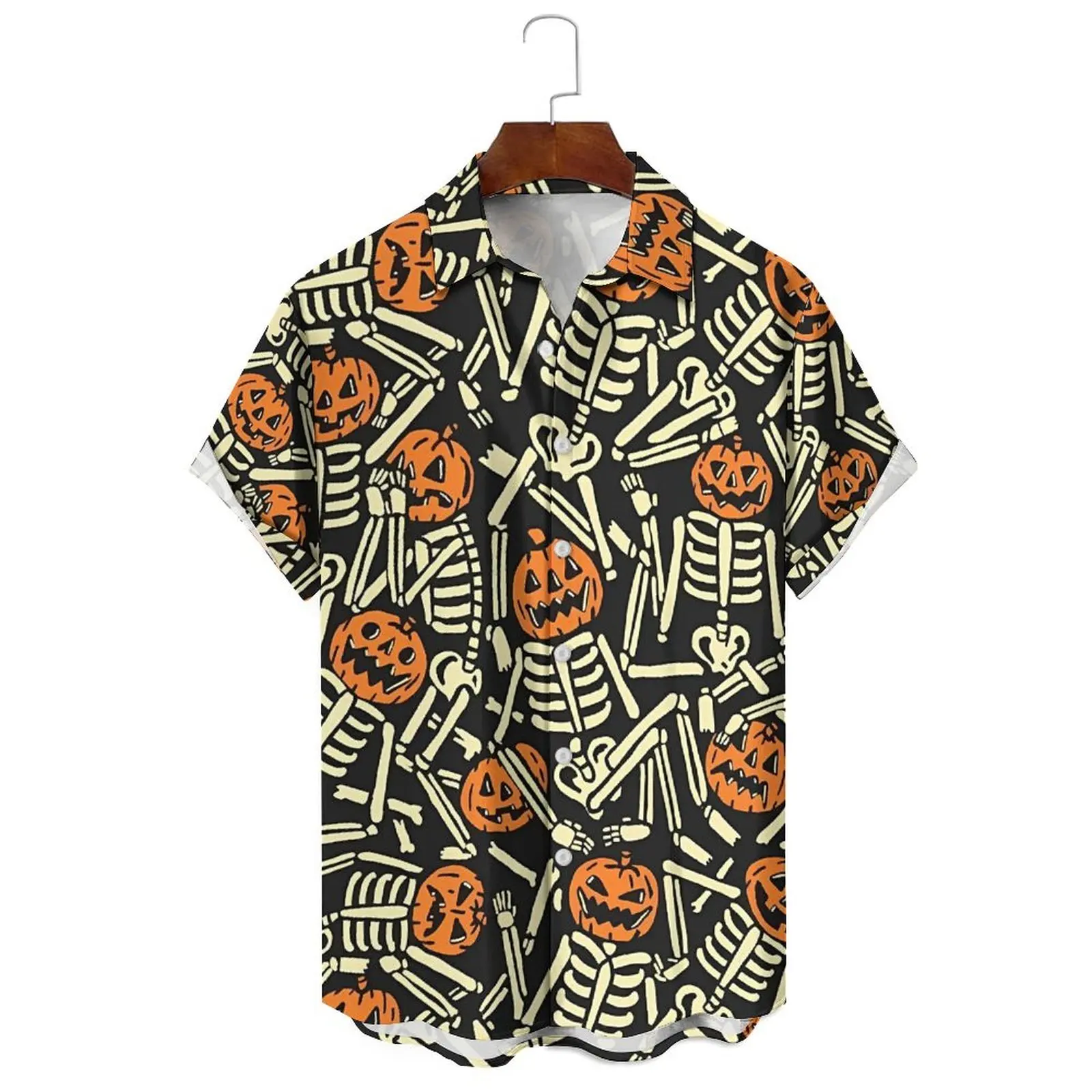 

Men's Summer Fashion Simple Cartoon Pumpkin Skull Cute Pattern Illustration Breathable Loose Casual Short-Sleeved Shirt