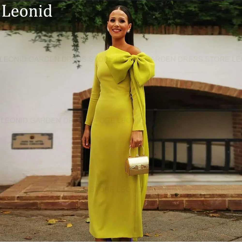 LEONID Yellow Simple Bow Mother of the Bride Dresses 2024 Sheath One Shoulder Front Split Long Elegant Wedding Guest Party Dress