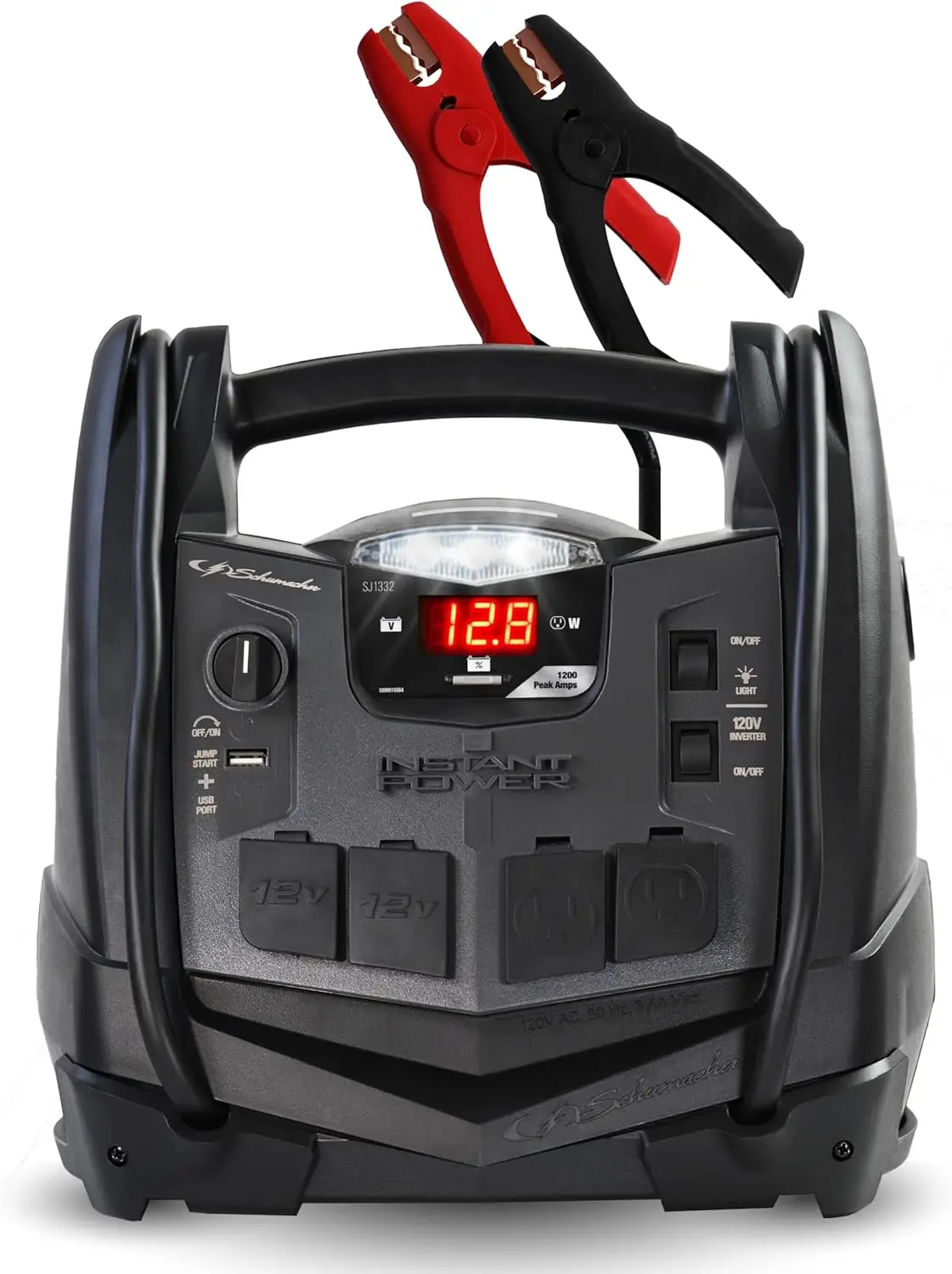 1200A Car Battery Jump Starter, 6-in-1 Portable Power Station for 12V, 150-PSI Air Compressor, 200W Inverter