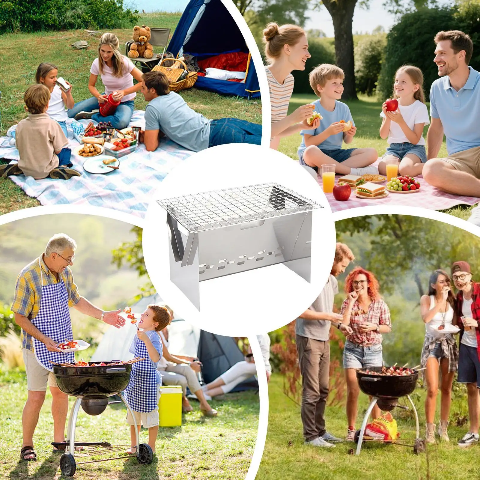 Griglia portatile Attrezzatura da cucina in acciaio inossidabile Griglia da campeggio portatile per falò Patio BBQ Cortile Cucina Picnic Beach