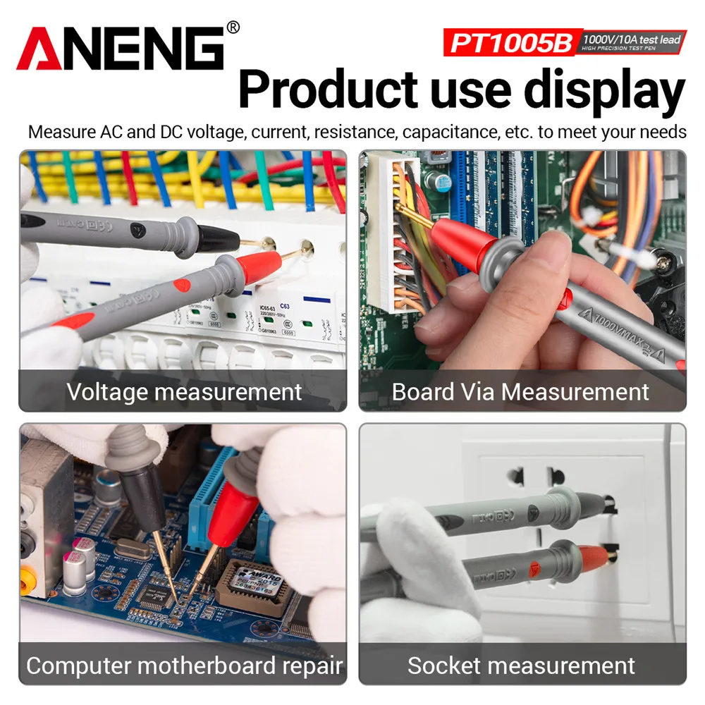 ANENG PT1005B Digital Multimeter Probe Test Leads 1000V 10A Universal Needle Tip Multi Meter Tester Lead Probe Wire Pen Cable