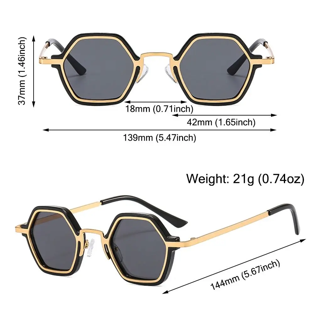 Trendige Hip Hop kleine polygonale Sonnenbrille UV400-Schutz Unisex Metallrahmen Sonnenbrille Y2K Fahrbrille für Damen und Herren