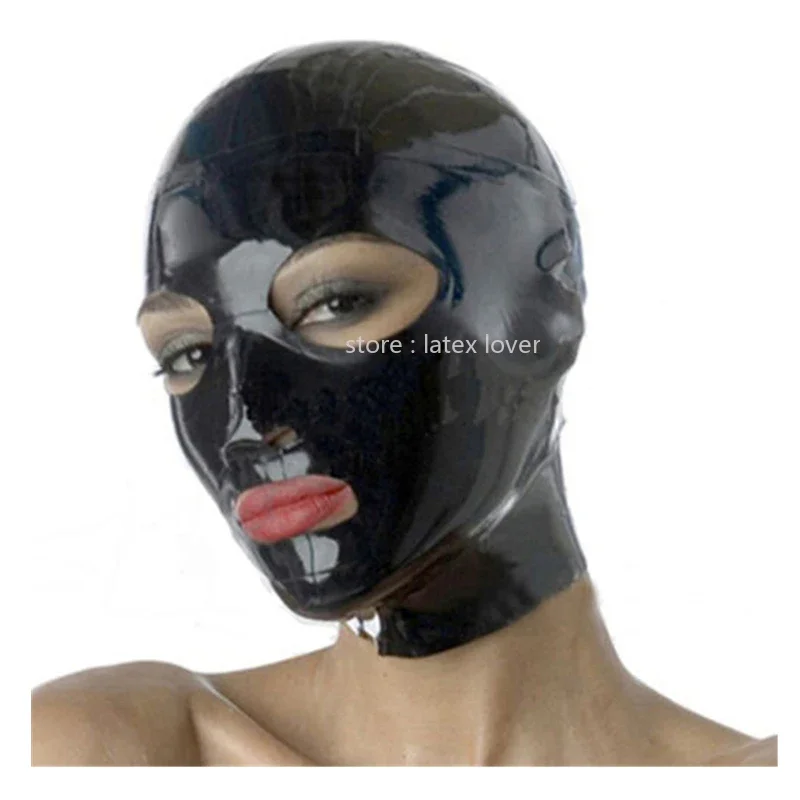 

Handmade Black Latex Hoods Mask with Open Big Eyes Cosplay Latex Mask Custom Made WomenCosplay Costumes