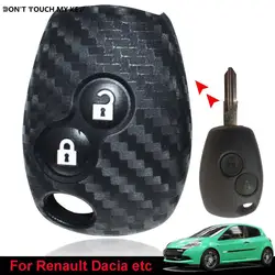 2 Button Carbon Fiber Silicone Car Key Shell Fob Case Cover Holder For Renault Clio Trafic Master Twingo Dacia Duster Sandero